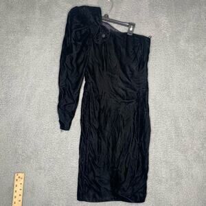 Vintage Jessica MCclintock Gunne Sax black velvet one sleeve dress floral 7/8